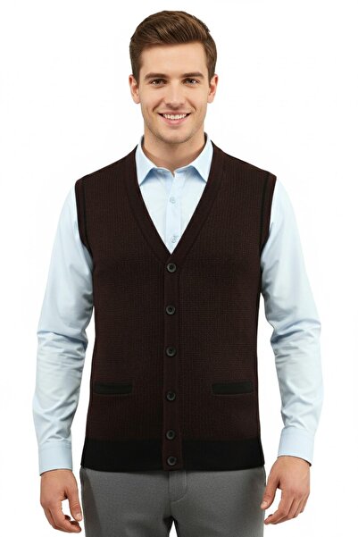 Çizgi Triko Ανδρικό γιλέκο με κουμπιά με τσέπες από ατσάλι πλεκτό κλασικό καλ...