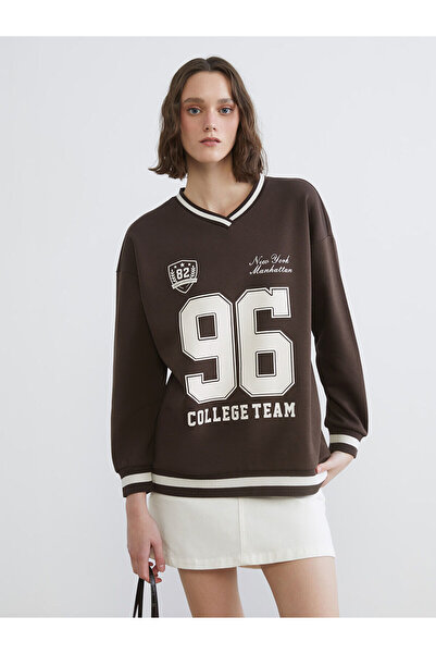 LC Waikiki Hanorac gros pentru damă, cu decolteu în V, imprimat