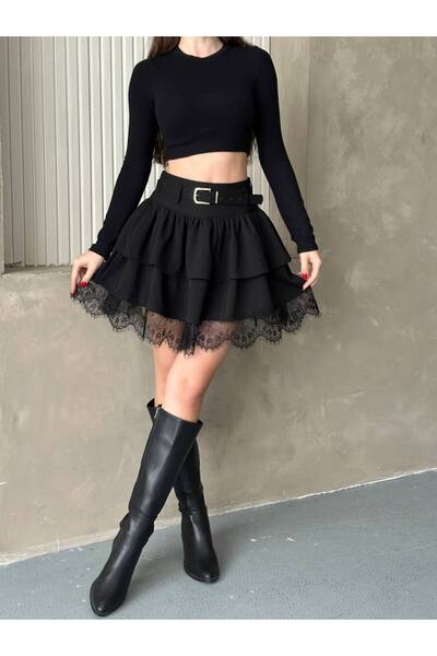 LUNES MINI FUSTE DE DAMĂ CU DETALII DE DENTELĂ, CU BREȚE, CU PANTALONI SCURTĂ