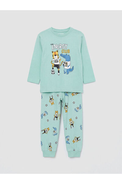 LC Waikiki Σετ πιτζάμες για αγόρια Turquoise Crew Neck με τύπωμα από την bout...