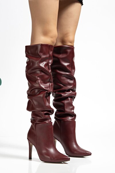 Budi Syt-2003 Burgundy Leather Gusseted Thin Heeled Casual Boots