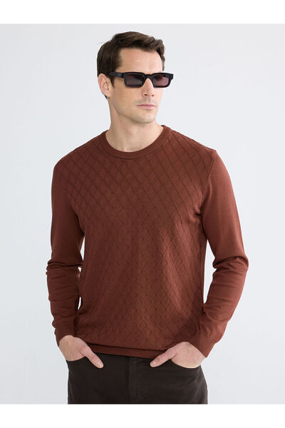 LC Waikiki Özmarka New Season Crew Neck Diamond Pattern Knitwear Men's Sweater