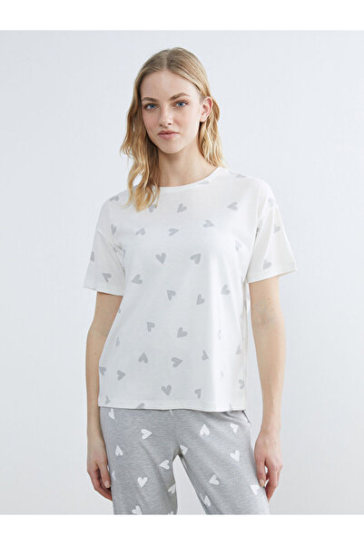 LC Waikiki Ozmara New Season Crew Neck Heart Printed Women's Pajama Top