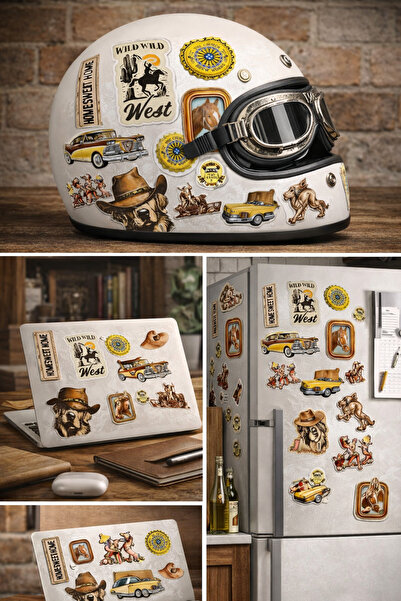 Limitless Design حزمة ملصقات رعاة البقر الغربيين الرجعية مقاس 22 × 30 سم