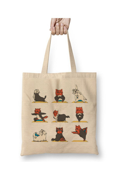 Toyaso حقيبة يد من القماش الأبيض من يوركشاير تيريير تيريير دوجز يوجا بمقبض طو...