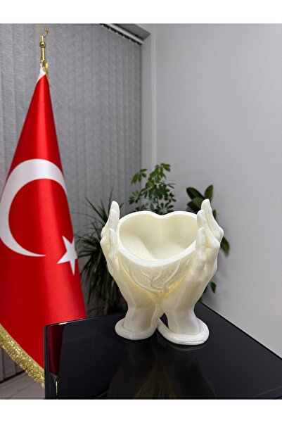 DevCraft 3d Kalp Tutan Eller Dekoratif Saksı/Vazo 22cm Premium