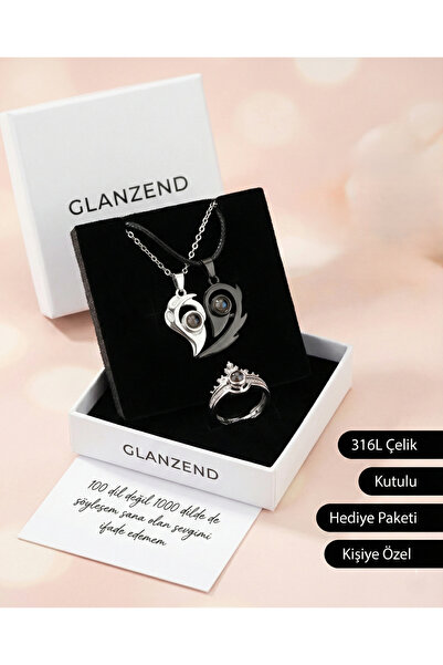 GLANZEND 100 Dilde Seni Seviyorum Kolye & Yüzük Seti 14 Şubat Sevgililer Günü...