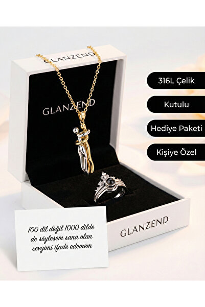 GLANZEND Sarılan Çift Kolyesi & 100 Dilde Seni Seviyorum Yüzük Seti 14 Şubat ...