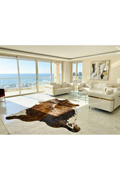 Wonder Fur Gerçek Dana Derisi 1. Kalite Doğal Post (Kahve - Beyaz) - Kaymaz T...