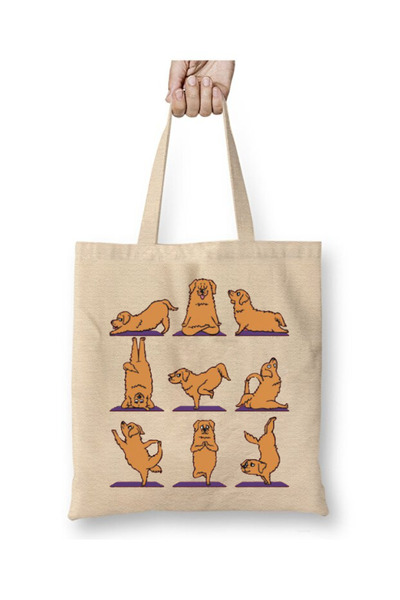 Toyaso حقيبة تسوق من القماش الأبيض من Golden Retriever Yoga Golden Dog Dogs ذ...