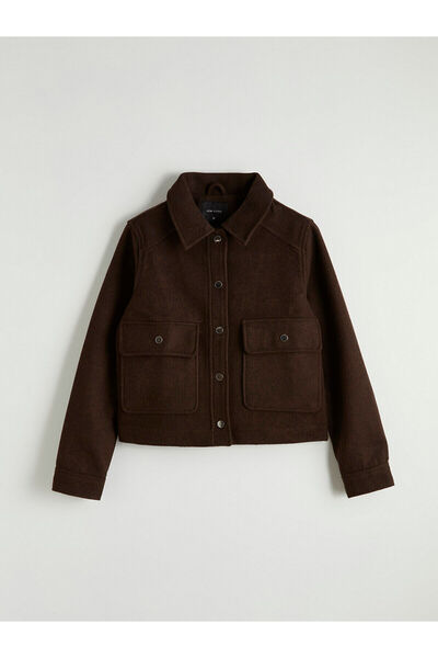 LC Waikiki Brown Shirt Collar Women's Cashmere Jacket