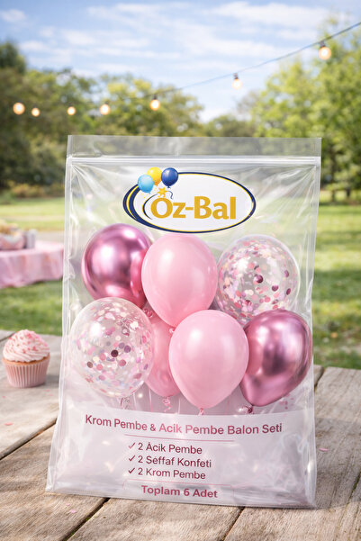 Öz-bal Krom Pembe & Açık Pembe Balon Seti 6’lı – Şeffaf Konfeti Parti Balonu ...