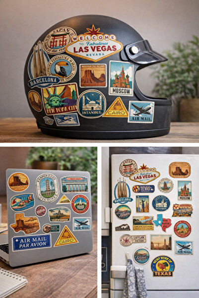 Limitless Design مجموعة ملصقات السفر حول العالم ذات الطابع الكلاسيكي |   ملصق...