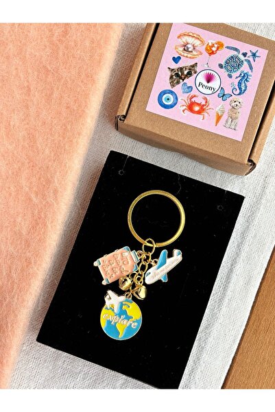 PEONY peonyofficiall Seyahat Anahtarlık Uçak Bavul Dünya Altın Kaplama Pilot ...