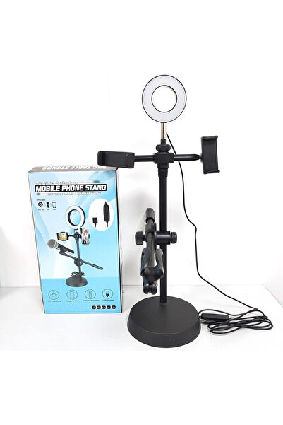 Generic ستاند احترافي 4 في 1 للبث المباشر مع اضاءة ، حامل مزدوج للهاتف،حامل م...