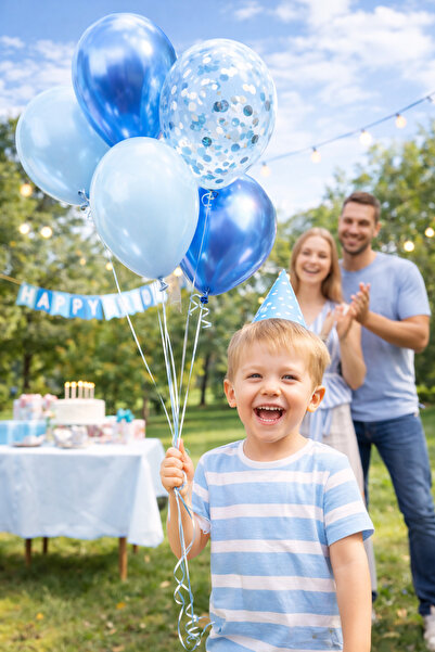 Öz-bal Krom Mavi & Açık Mavi Balon Seti 6’lı – Şeffaf Konfeti Parti Balonu | ...