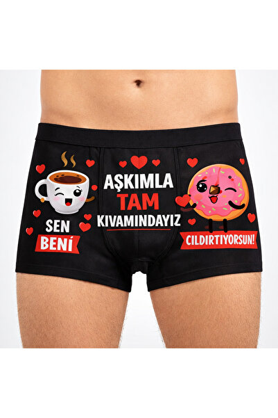HediyeMania Sevgiliye Özel Tasarım Tam Kıvamında Baskılı Siyah Erkek Boxer İç...