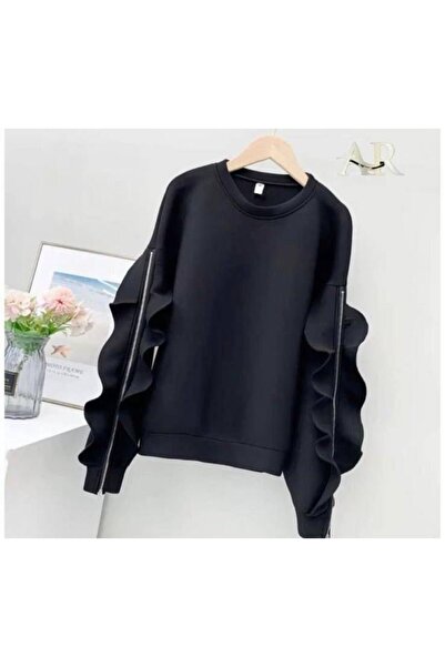 buğrahayalin Women's Crew Neck Sleeves with Flywheel Detail Three Thread Fabr...