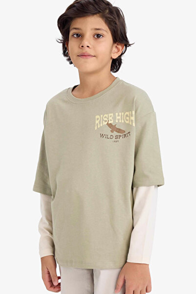 DeFacto Oversize kroj Štampano Zeleni dečiji dugi rukav T-shirt G6323A8/GN497