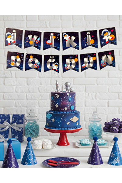 Evabrite Cosmic Space Astronaut Themed Birthday Banner Set – Cardboard Banner...