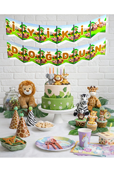Evabrite Safari Cute Animals Themed Birthday Banner Set – Cardboard Banner Pa...