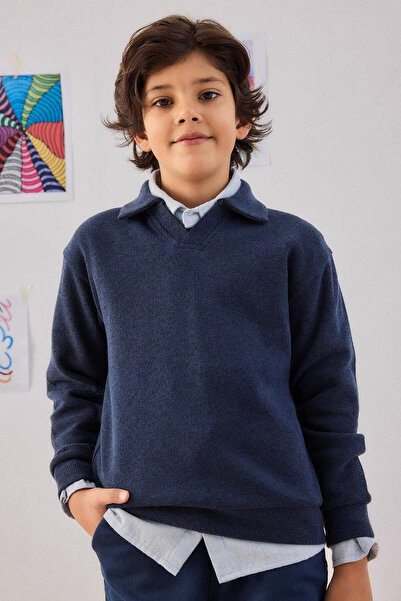 DeFacto Apaş Yaka Lacivert Erkek Çocuk Sweatshirt G3672A8/NV256