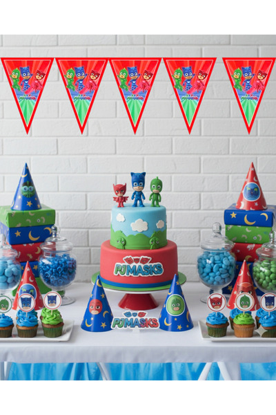 Evabrite Set de steaguri tematice pentru ziua de naștere PJ Mask (Pijamaskeli...