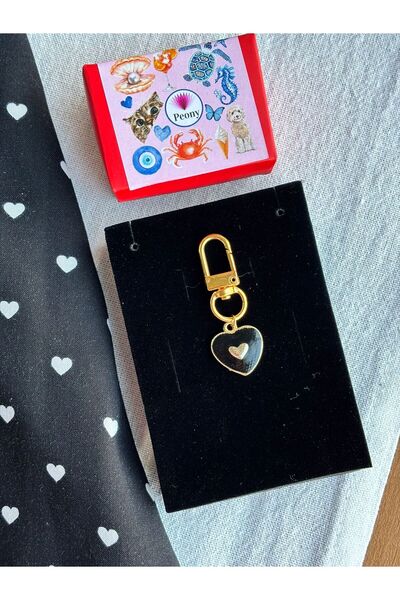 PEONY peonyofficiall Klipsli Siyah Kalp Cüzdan Süsü Gold Charm Çanta Süsü Ana...