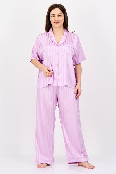 Bebe Women 2 Pieces Stripe Short Sleeve Pajamas Set, Pink