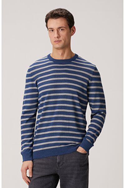 Network Indigo Çizgili Triko Kazak