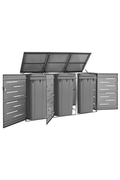 vidaxl Triple Wheelie Bin Shed 207x77.5x112.5 cm Stainless Steel