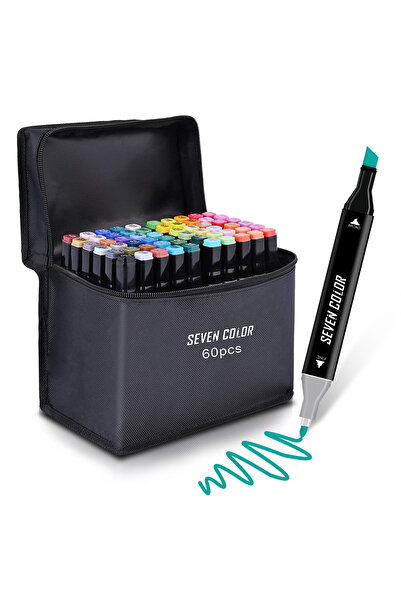 MARKER PENCILS 60'lı keçeli kalem seti - çantalı,çok renkli,çift uçlu sanatsa...