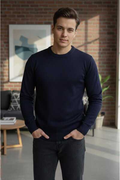 wera Lacivert Bisiklet yaka sade ince triko erkek kazak