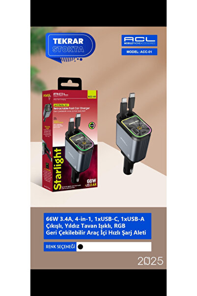 TUROVE 66 W ARAÇ İÇİ ÇAKMAKLIK ŞARJ ALETİ RGB IŞIKLI TAVAN AYDINLATMALI