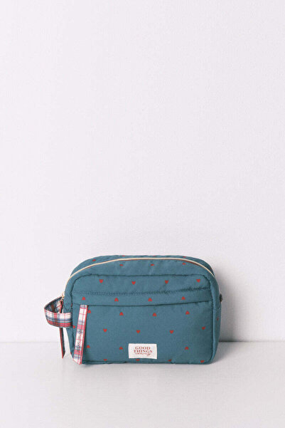 Women'secret حقيبة زينة متوسطة الحجم من النايلون الأخضر مزينة بطبعة قلب