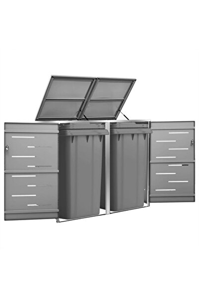 vidaxl Double Wheelie Bin Shed 138x77.5x112.5 cm Stainless Steel