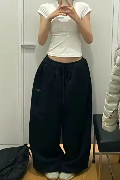 İlayda Toprak Draw Siyah Extra Salaş Premium Eşofman Altı Oversıze Kalın