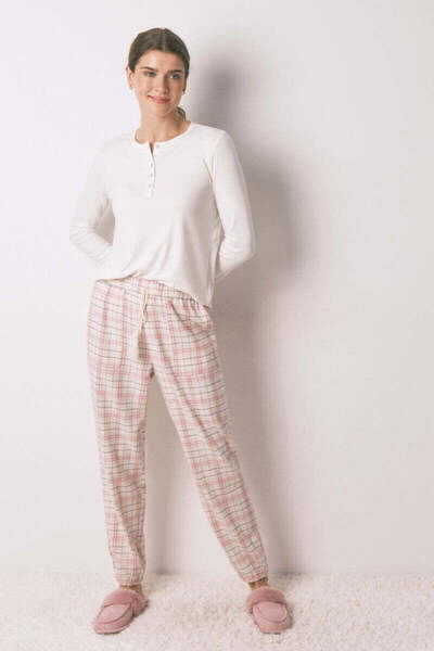 Women'secret Long pink flannel trouser with a plaid print