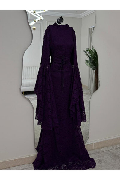 Elora فستان روزا دانتيل ملكي