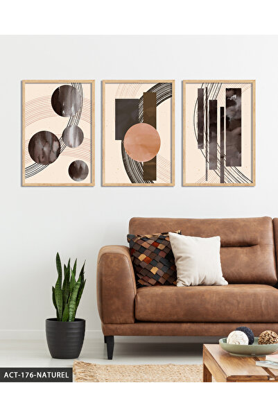 Evinemoda Poster circular și liniar 3 piese Tablo înrămat în lemn ACT