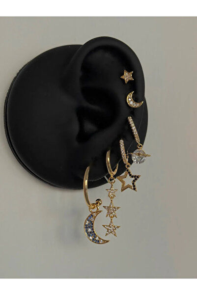 h&b design jewel Çelik Galaxy Detay 6 Lı Küpe Seti