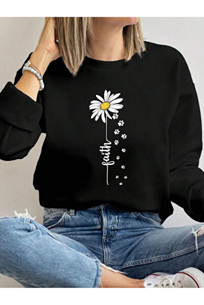 Deocept سويت شيرت نسائي مطبوع برقبة دائرية مريح ومريح