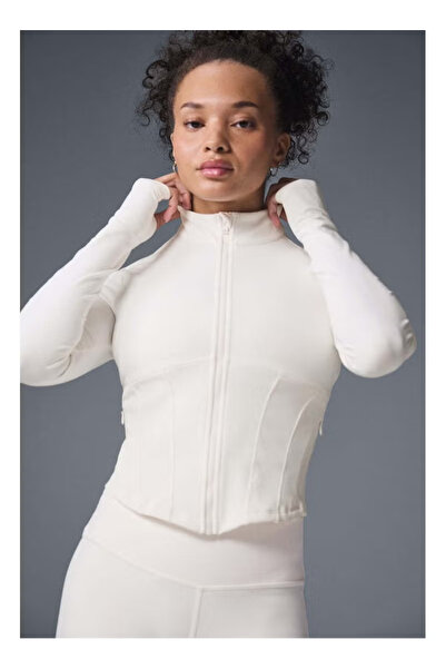 Generic Alo sports jacket top, featuring a zipper stand collar and a slim fit...