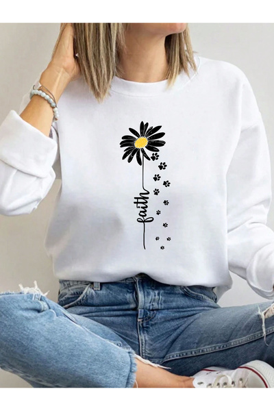 Deocept سويت شيرت نسائي مطبوع برقبة دائرية مريح ومريح