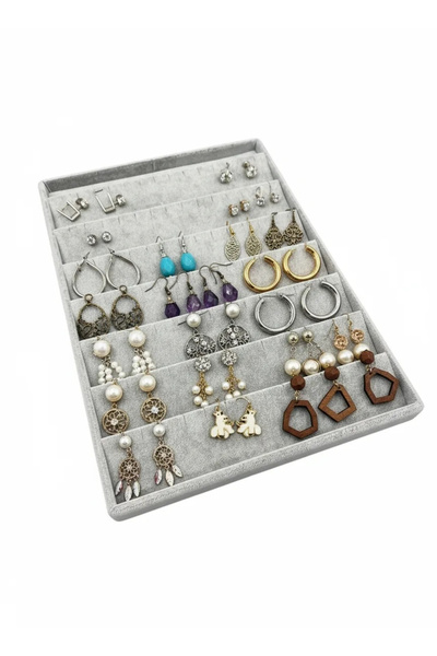 MeGass Dekor Saray Bosna Model Suede Fabric Gray Color 34/24 cm Upright Earri...