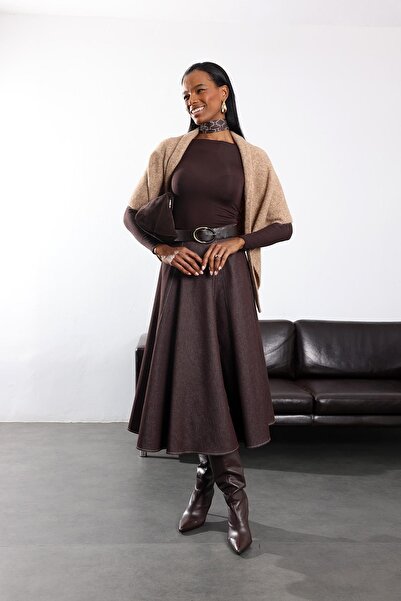 5in1Canpolat Fusta din cusături contrastante piese cu bucăți de prune 1278