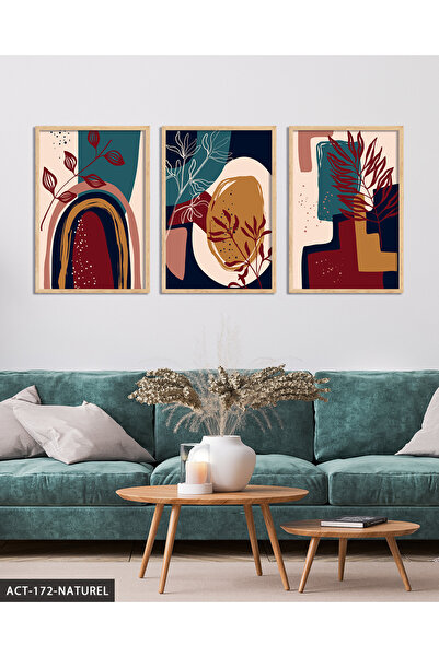 Evinemoda Абстрактен плакат 3-компонентна картина с дървена рамка ACT