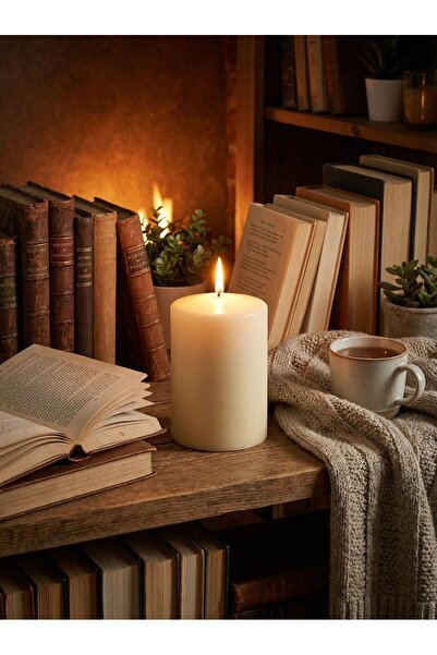 Paşa Cam El İşçiliği Silindir Parafin Mum | Yasemin Kokulu | Krem Renk | 8×10 cm