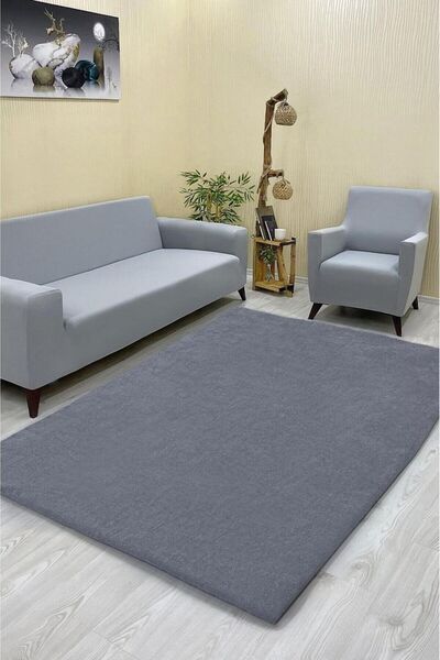 Şahaneev Tekstil Düz Model Welsoft Halı Örtüsü Koyu Gri Renk - 160 x 230