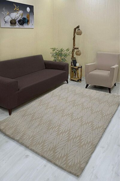 Şahaneev Tekstil Yaprak Model Welsoft Halı Örtüsü Vizon Renk - 200 x 300